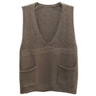 Women V-Neck Pullover Knitwear Vest Tank Tops Sweater Sleeveless Jumper Pockets