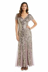 R&M Richards Women's Sequin-Embellished Evening Gown – Short Sleeve One Piece - Picture 1 of 12