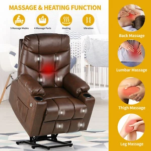 Electric Power Lift Recliner Chair for Elderly, Leather Recliner Chair w Massage - Picture 1 of 7