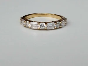 Diamonique Emerald Cut and Round Cut Cubic Zirconia Band Ring, 14k Gold Plated - Picture 1 of 10