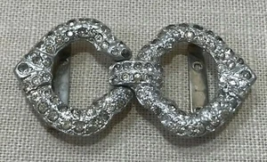 Vintage Ladies Silver-Tone Belt Buckle Rhinestone Access. Nouveau Interlocking - Picture 1 of 6