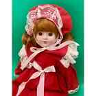 18" Musical Vintage Sitting Doll Porcelain Brown Auburn Hair Red Velvet Windup