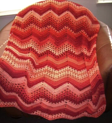 NUEVA MANTA DE REGAZO AFGANA ONDULADA MULTICOLOR TONOS NARANJA GANCHILLO A MANO Foto 1 de 4