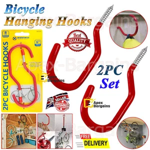 2 x BIKE Hanging HOOKS Screw Storage Bicycle Ceiling Wall Hanger Brackets Tools - Picture 1 of 14