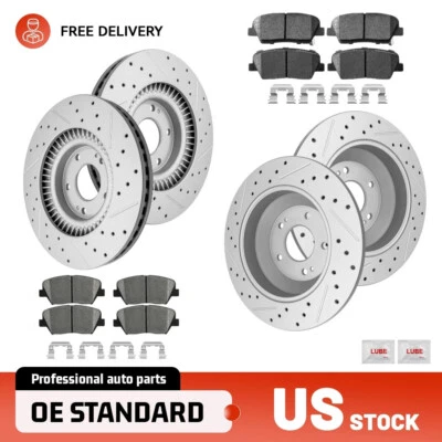 Rotores de freno delanteros traseros perforados pastillas de cerámica para Hyundai Santa Fe Sport 2013-16 Foto 1 de 4