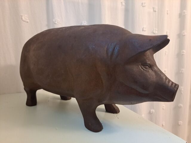 Polychromed Gold-Colored Cast Iron Piggy Bank, Vintage or Older - Ruby Lane