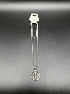 Stainless Steel Virgin Mary Pendant Pray for Us Necklace 22" Catholic Saint - Picture 1 of 6