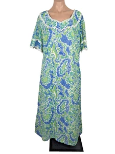 Vintage 70s Hawaiian Dress Queen Emma Fashions Penneys Floral Caftan Muumuu - Picture 1 of 11