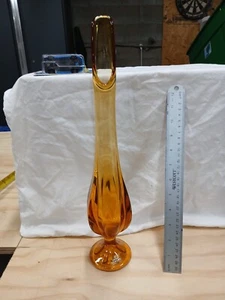 VIKING ART GLASS 6 PETAL Amber 15.5” Tall SWUNG VASE Flawless - Picture 1 of 6
