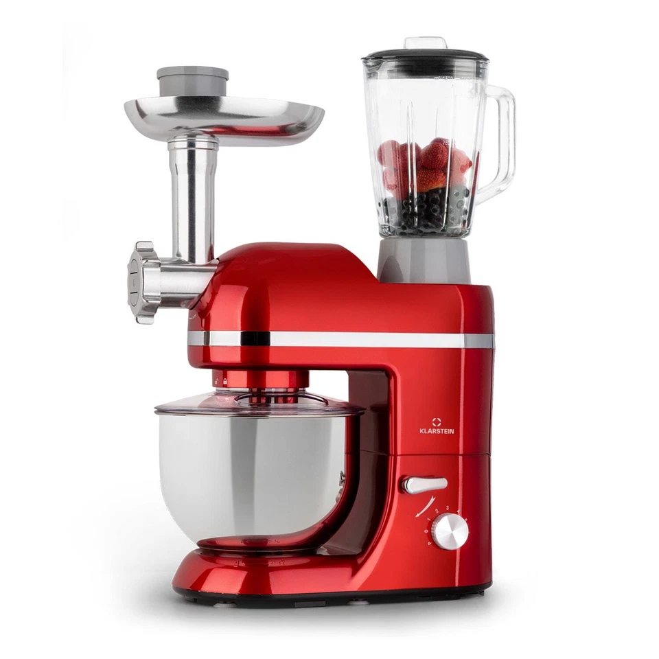 Küchenmaschine multifunktional Fleischwolf Standmixer 2000W 5L Edelstahl Rot