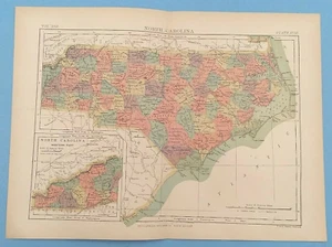 1890 North Carolina Karte 9. Auflage Encyclopedia Britannica Original Farbdruck - Bild 1 von 5