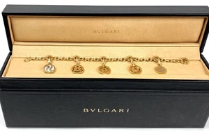 Vintage Bulgari 18K Yellow Gold Charm Bracelet & 5 Charms Heart Star Clover - Picture 1 of 12