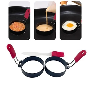 Breakfast Tool 2Pcs 3 " Fried Egg Molds + 1Pc Oil Brush Egg/Pancake Ring Set - Picture 1 of 12