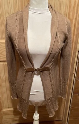 Cárdigan Brooks Brothers para mujer marrón lana merino tejido con cable cinturón talla XSmall Foto 1 de 4