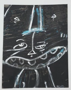 outsider art dipinto gatto originale su carta di New York graffiti artist PUKE - Foto 1 di 3