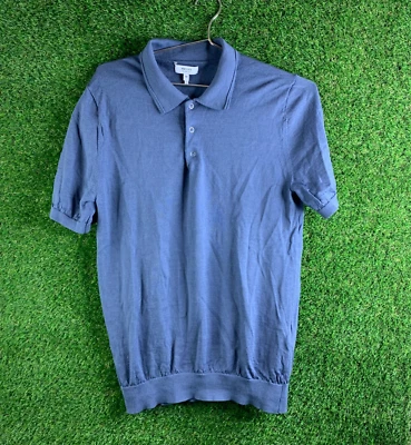Camisa polo de lana merino Reiss para hombre tejida mediana manga corta azul Foto 1 de 4