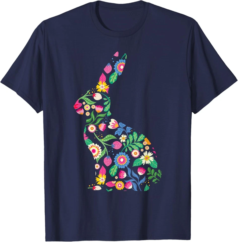 Linda Camiseta Unisex Conejito de Pascua Conejo Patrón Floral Día de Pascua Foto 1 de 1