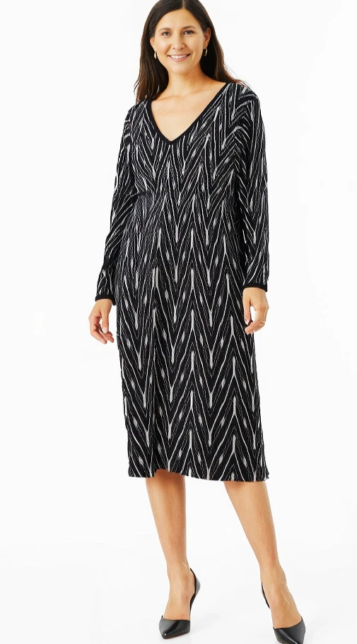 Vestido para mujer Lane Bryant talla 26/28 blanco y negro abstracto cuello en V algodón/rayón Foto 1 de 4