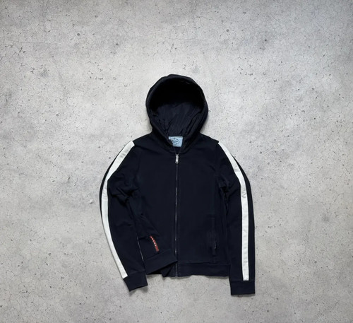 Giacca donna Prada Milano rossa tab zip cappuccio lusso taglia M