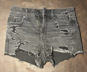 PANTALONES CORTOS MUJER AMERICAN EAGLE TALLA/2 NEGROS LAVADO RASGADO DENIM TIRO ALTO  - Imagen 1 de 6