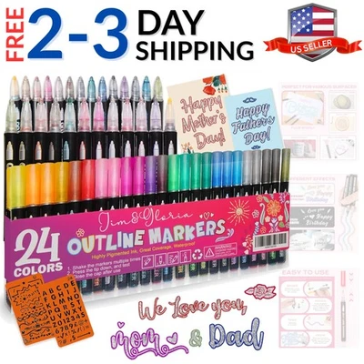 Glitter Pens Acrylic Paint Markers, Metallic Outline Markers for Kids Ages 4-... - Image 1 of 4