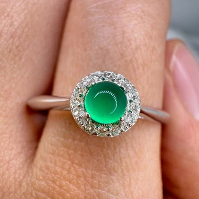 925 Sterling Silver Ring Green 4mm Natural Emerald Gemstone Zircon Jewelry Gift - Image 1 of 4