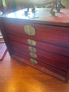 Cool Antique..Mahjong Set In Box -5 drawers- 2 handles - Picture 1 of 14