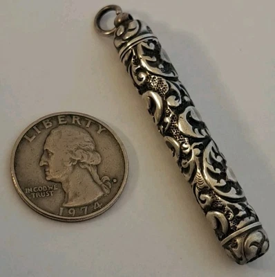 Lápiz Chatelaine retráctil retráctil fino antiguo victoriano de plata de ley Foto 1 de 4