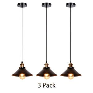 3 Pack Industrial Retro Black Iron Kitchen Restaurant Bar Hanging Pendant Light - Picture 1 of 6