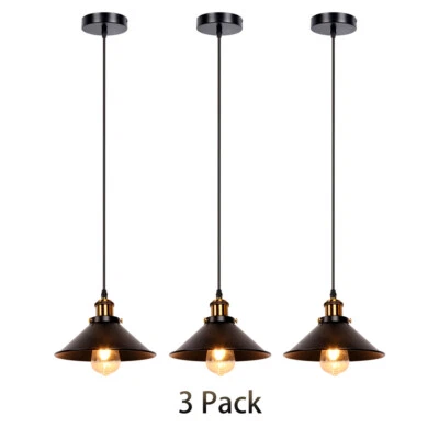 3 Pack Industrial Retro Black Iron Kitchen Restaurant Bar Hanging Pendant Light - Image 1 of 4