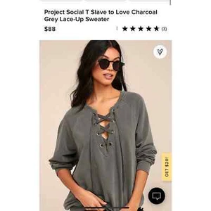 Lulu’s Project Social T Slave to Love Charcoal Gray Lace Up Sweatshirt - Picture 1 of 9