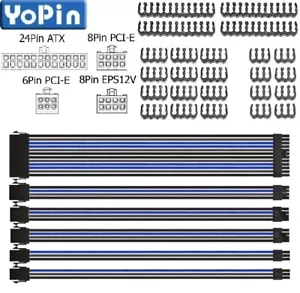 Braided ATX PCI-E EPS Sleeved Cable Extension Kit for Power Supply Blk Gray Blue - Picture 1 of 5