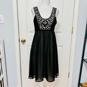 ALEXANDER MCQUEEN MCQ BABY DOLL EMPIRE WAIST STUDDED SHEER LITTLE BLACK DRESS 44 - Picture 1 of 10