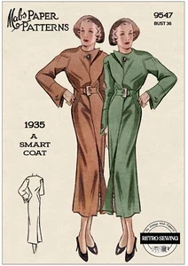 1930s Art Deco Coat Sewing Pattern – Vintage Style, Bust 36" (91.5cm) - Picture 1 of 2