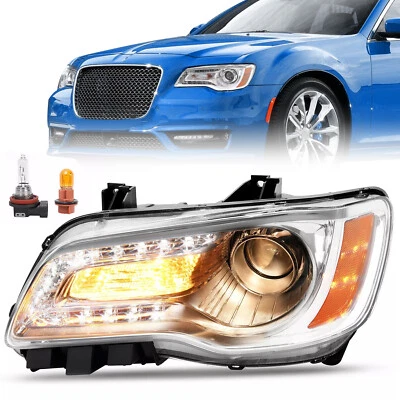 Chrome Bezel LED DRL Headlight Headlamp Driver Side For Chrysler 300 2011-2023 Foto 1 de 4