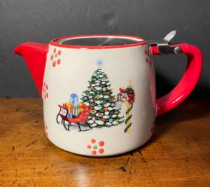 Temp-tations Ceramic Red Floral Lace 18 Oz. Tea Pot with Strainer - Picture 1 of 6