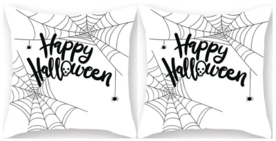 Capa de travesseiro 2 arremessos preto branco teia de aranha feliz Halloween casa almofada estojo - Imagem 1 de 3