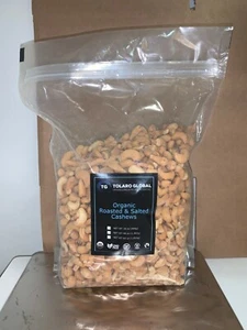 Organic & Fairtrade Roasted and salted cashews- Bulk 4 LB resealable doy pack - Picture 1 of 4