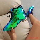 Sparkly Women's Ankle Boots Pointed Toe Lace Up Sequin Party Performance Shoes