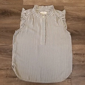 Camicetta smanicata Ann Taylor Loft bianca con righe grigie taglia media - Foto 1 di 12