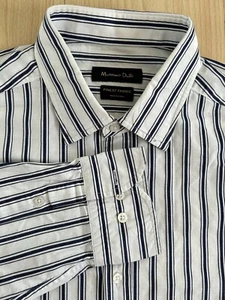 Massimo Dutti Finest Fabric Long Sleeve Blue White Stripe Shirt EU Large 44 - Picture 1 of 9