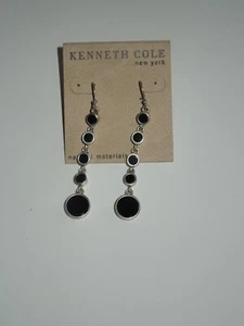 NIP Kenneth Cole New York Black Onyx OR Enamel Dangle Pierced Earrings - Picture 1 of 1