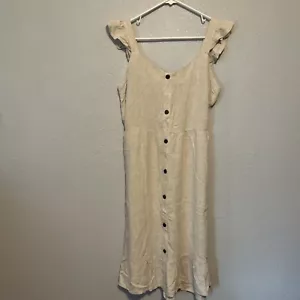 Monteau Los Angeles Cream Linen Blend Ruffle Hem Dress Size Large - Picture 1 of 9