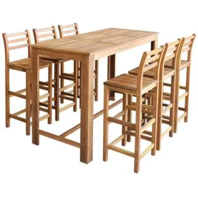 NNEVL Bar Table and Chair Set 7 Pieces Solid Acacia Wood - Image 1 of 4