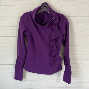 Karma Athletics San Suu Jacket Size M Purple Ruffled Stretch Full Zip Ruched Slv - Picture 1 of 12