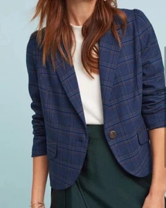 Anthropologie BB Dakota Plaid Hold Your Horses Blue Plaid Blazer Small NWT - Picture 1 of 8