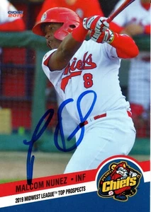 Malcom Nunez 2019 Peoria Chiefs Midwest League Top Prospects Signed Card - Picture 1 of 1