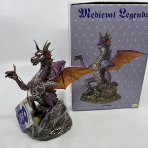Vintage Medieval Legends 30080 Purple Treasure Dragon Sculpture w/Crystal - Picture 1 of 8