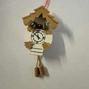 Vintage Christmas Ornament Cuckoo Clock Wooden Hand painted 4.75”  - Picture 1 of 3