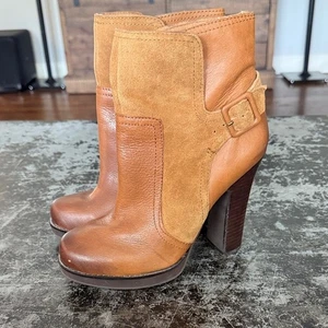 Jessica Simpson Brown Leather Suede Retro 4" Heeled/1" Platform Booties Size 8 - Picture 1 of 7